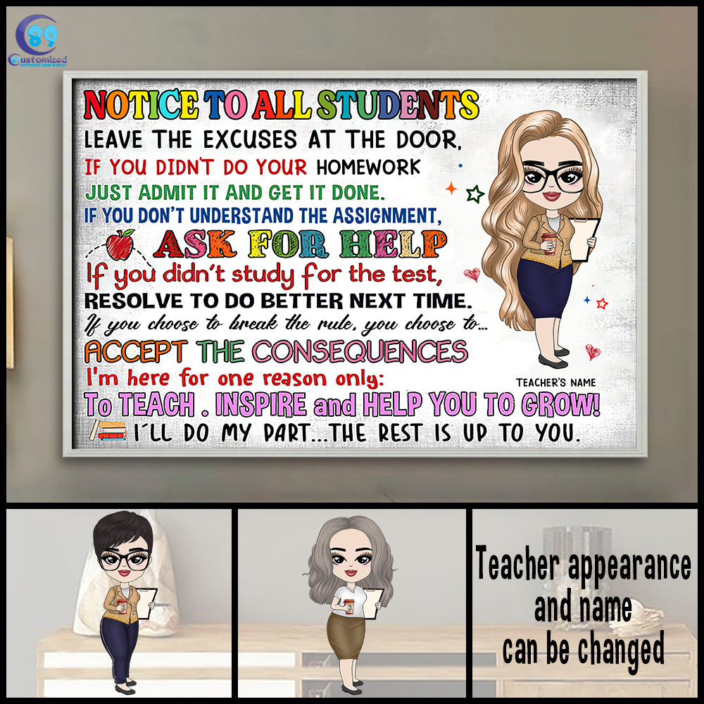 89Customized I'm here to teach inspire and help you to grow Customized Horizontal Poster