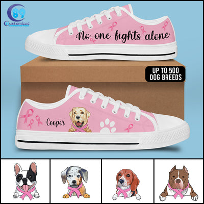 89Customized No one fights alone dog personalized white low top shoes