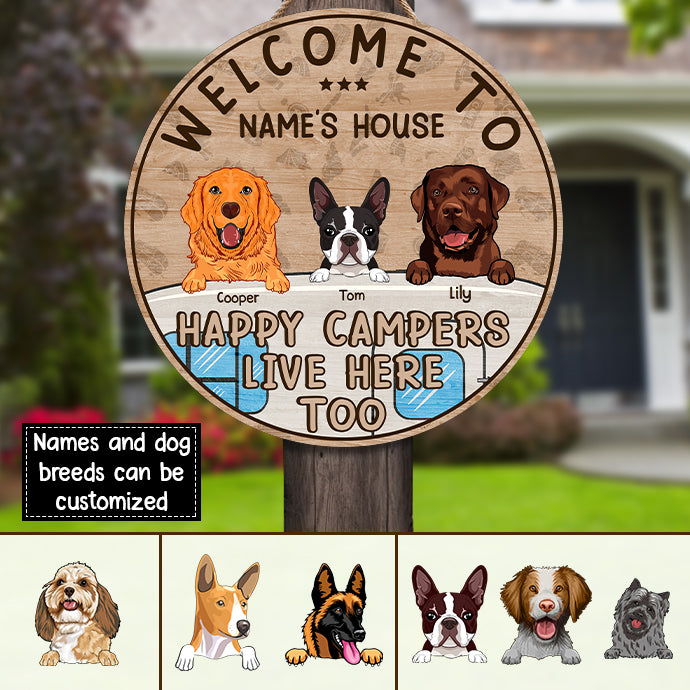 89Customized Dog happy campers live here too Customized Wood Sign
