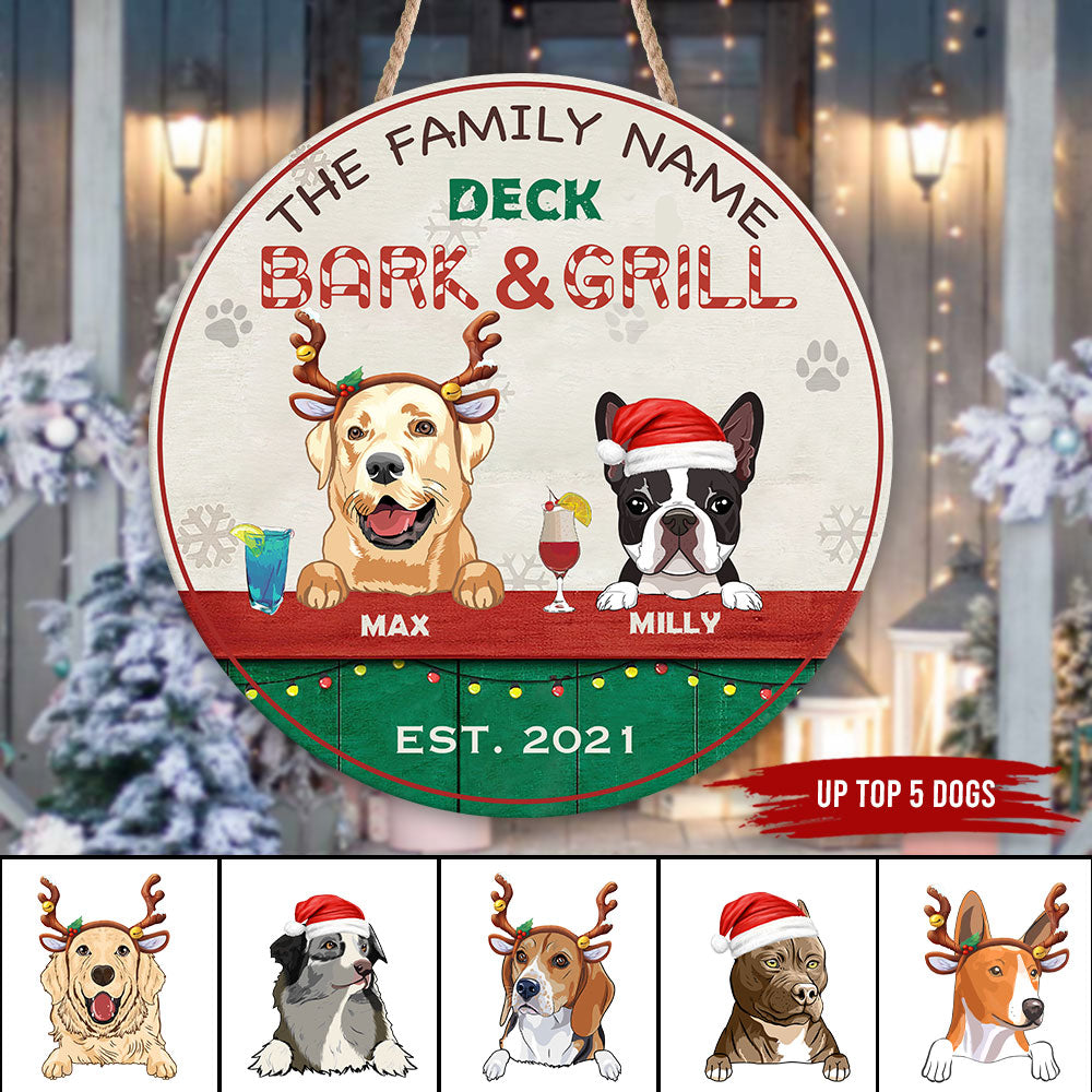 89Customized Backyard Bark & Grill Christmas Dogs Personalized Wood Sign