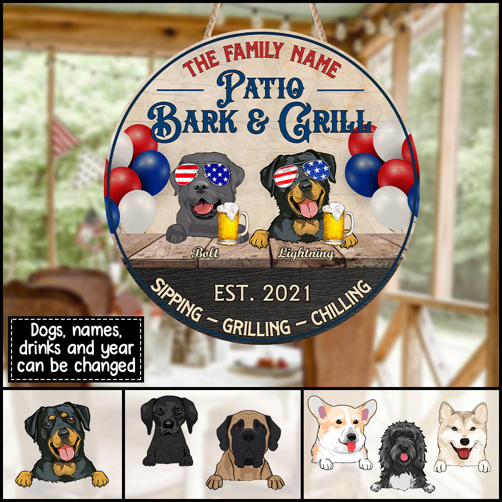 89Customized Backyard Bark & Grill Independence Day BBQ Party Personalized Wood Sign For Dog Lovers