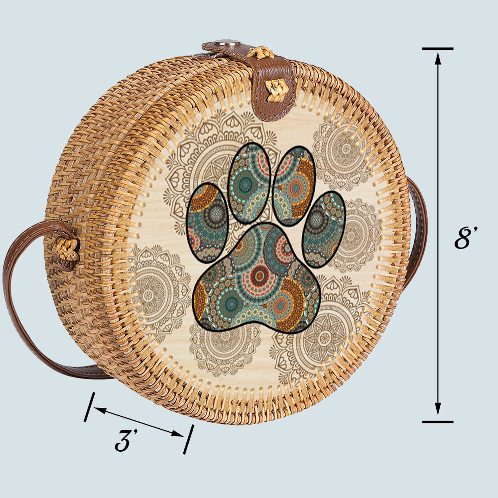 89 Customeized Dog Lovers Mandala Personalized Rattan Straw Bag