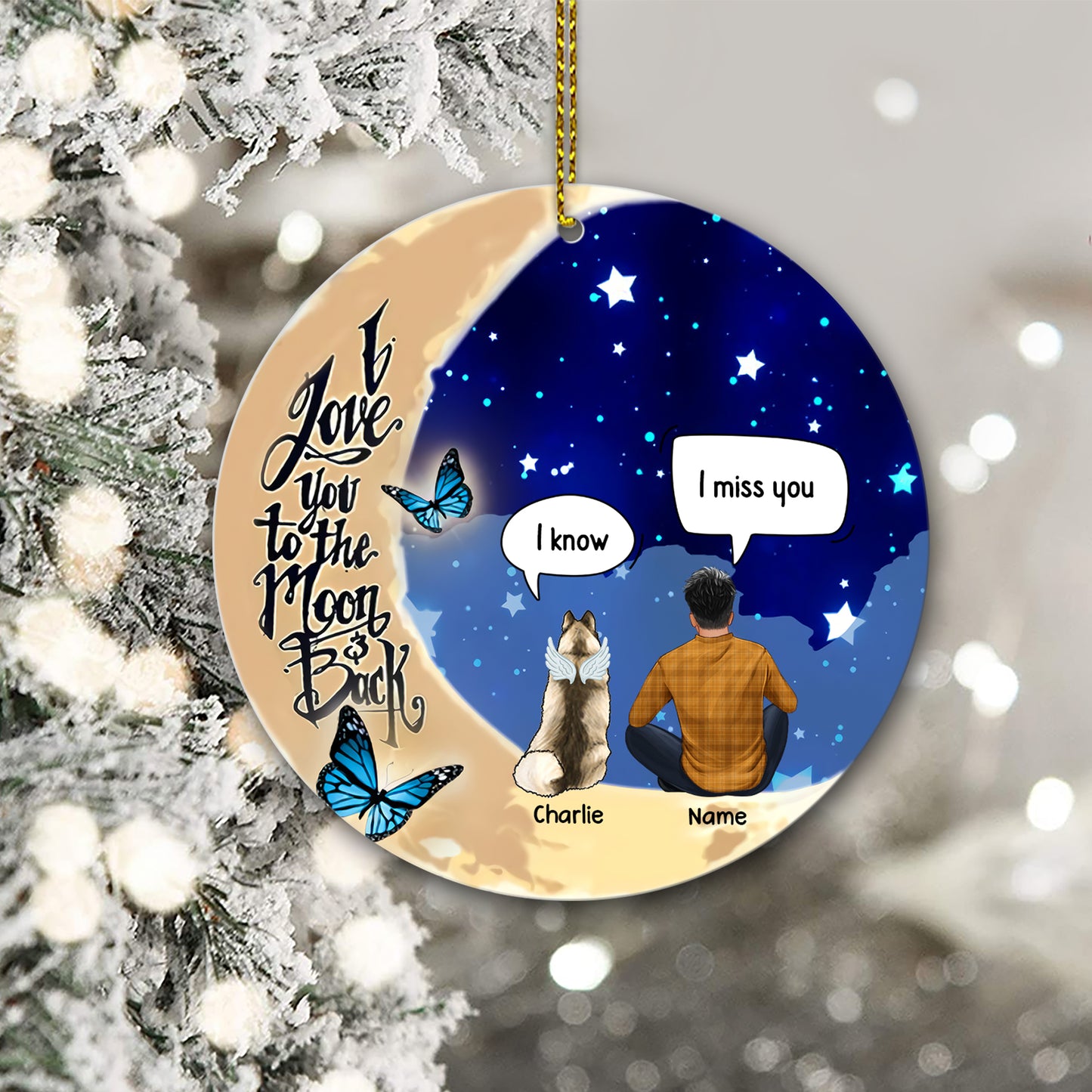 89Customized I love You To The Moon And Back Personalized Memorial Dog Ornament
