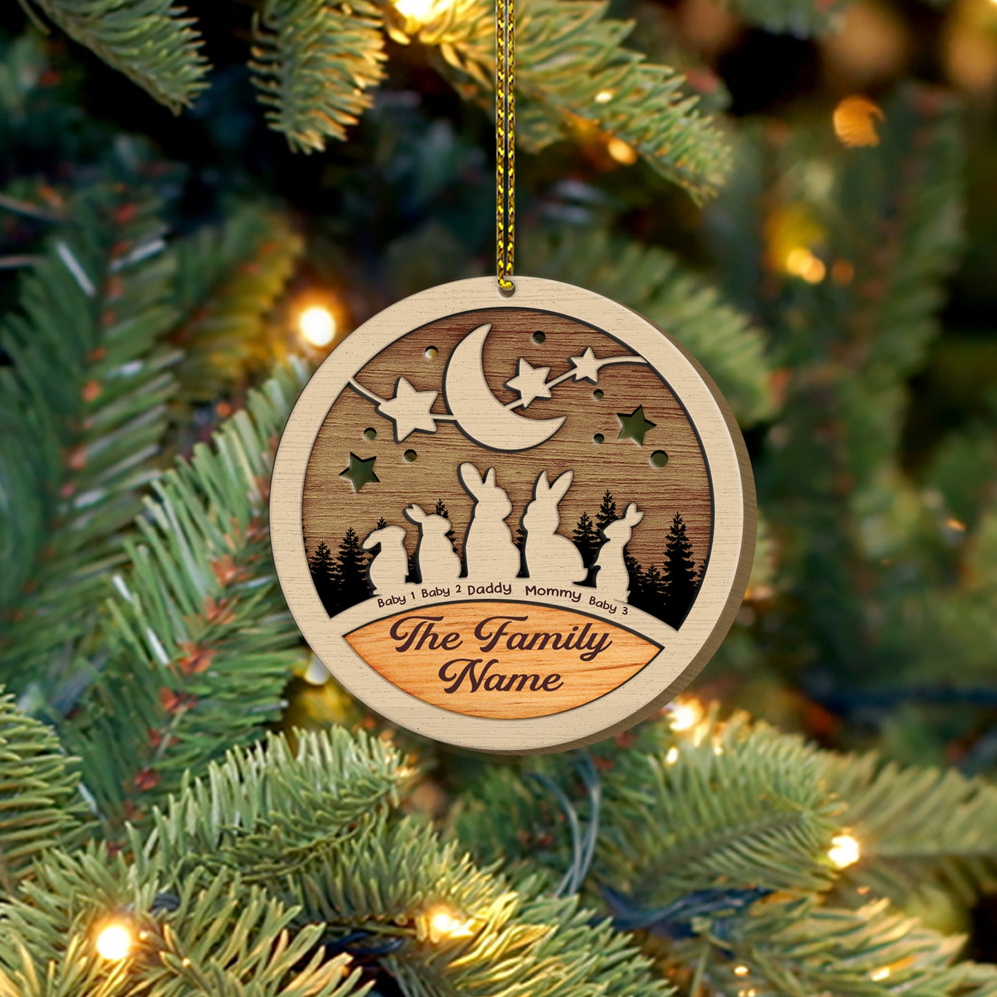 89Customized Family Bunny Personalized Layered Wooden Ornament