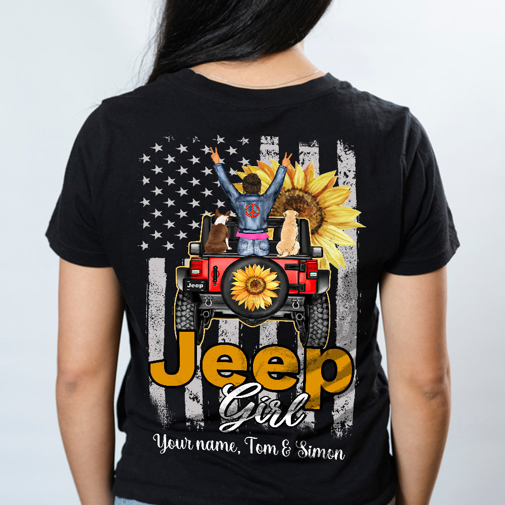 89Customized Personalized 2D Shirt Back Jeep Girl American Flag Dog