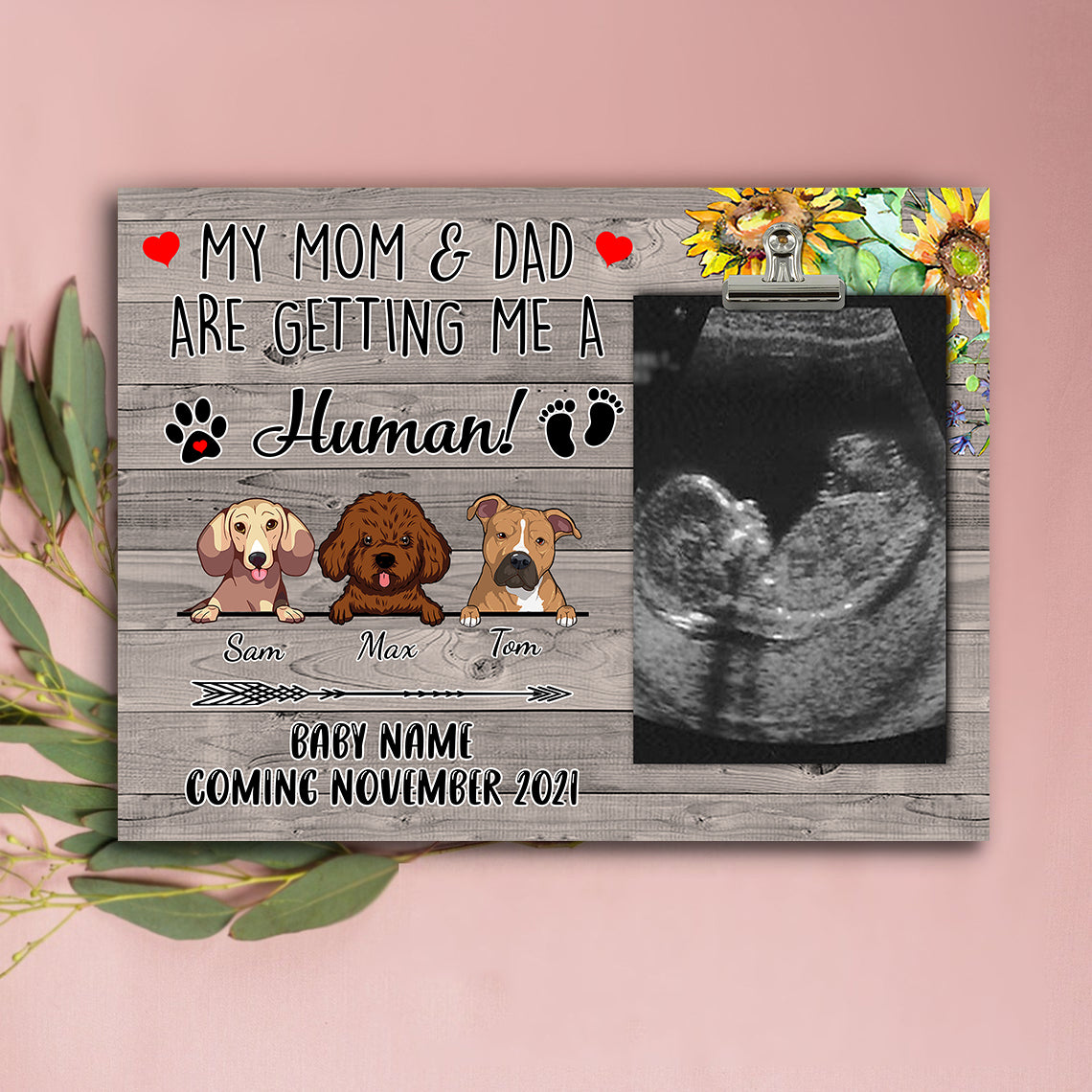 89Customized My mom and dad are getting me a human announcement gift Personalized photo clip frame
