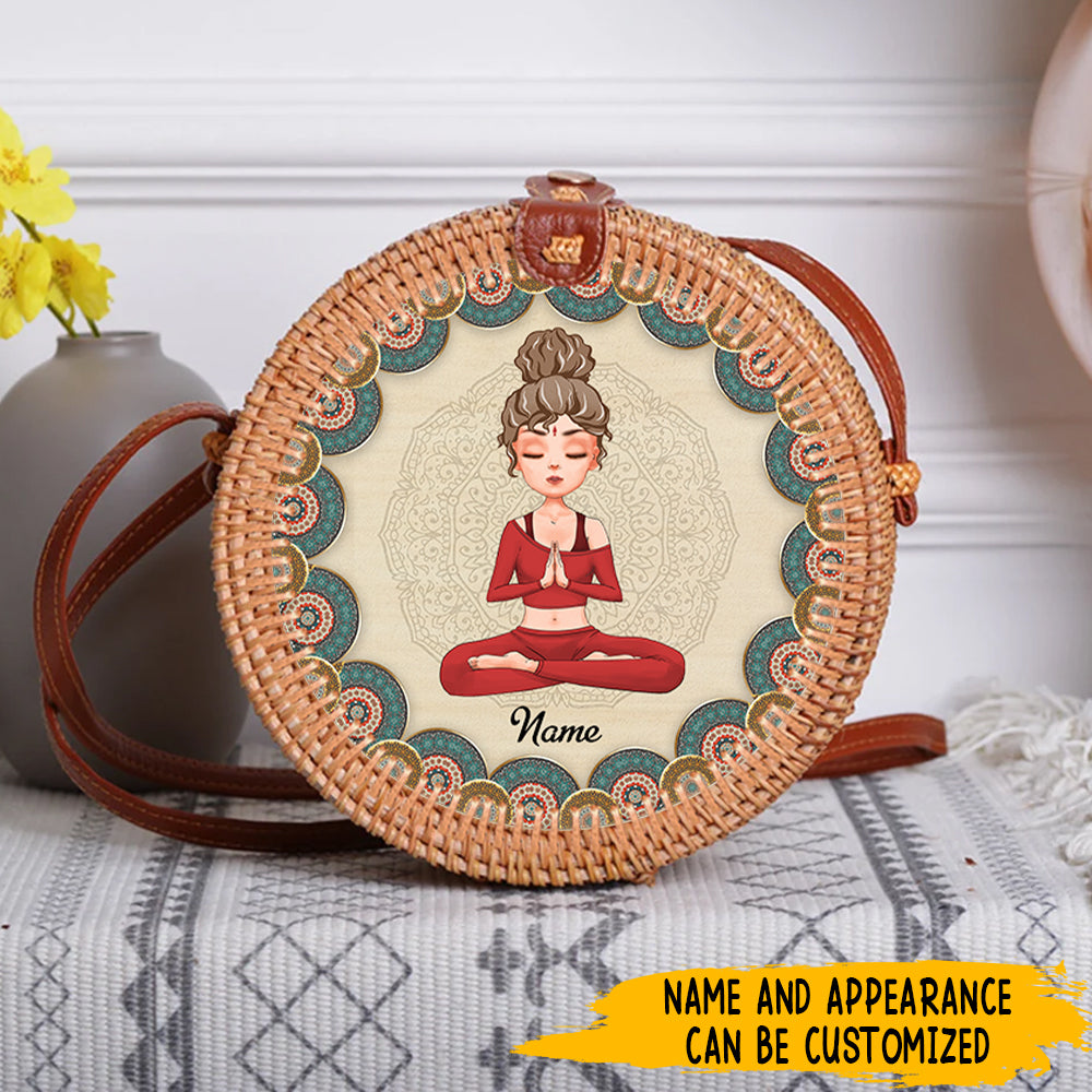 89 Customeized Yoga Meditation Mandala Personalized Rattan Straw Bag