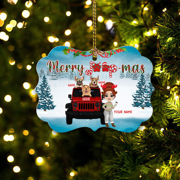 89Customized Merry Jeep-mas jeep girl chibi and dogs Customized Ornament