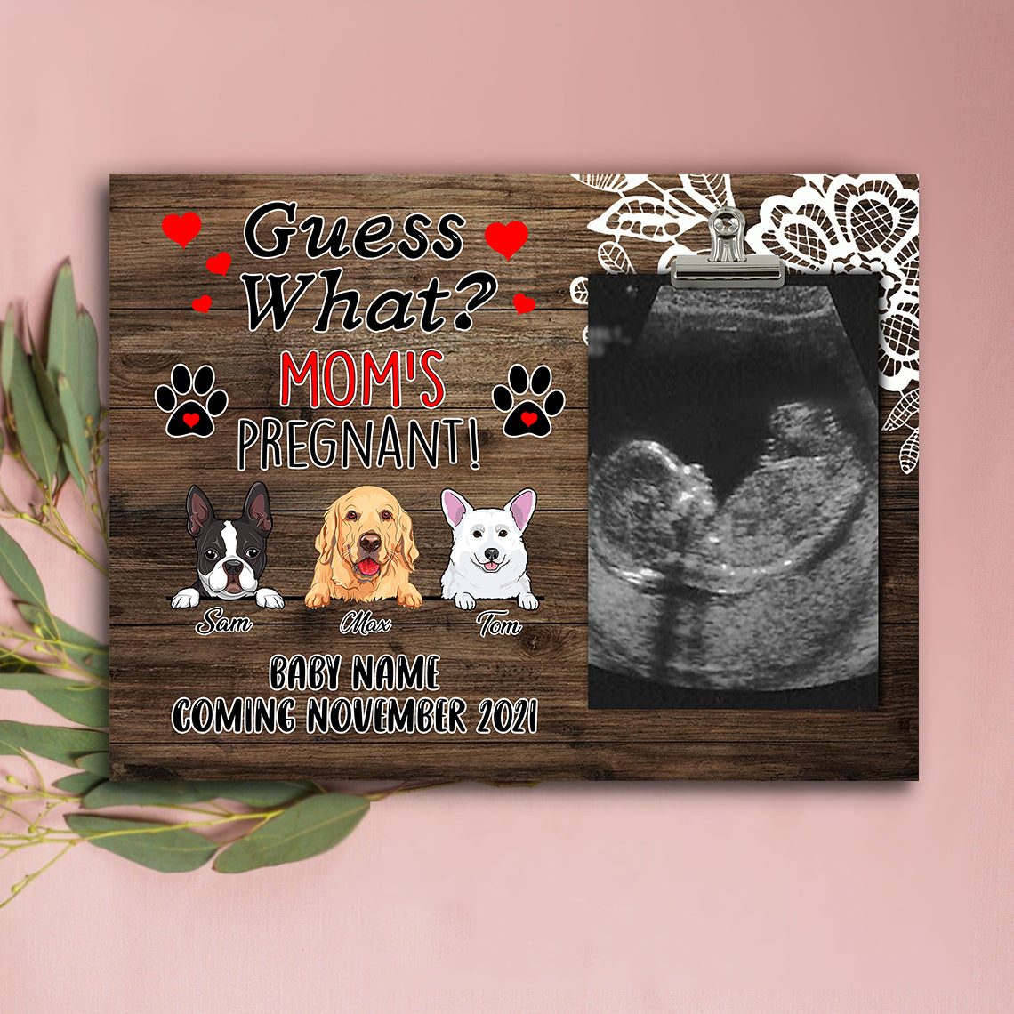 89Customized Guess what Mom's pregnant personalized photo clip frame