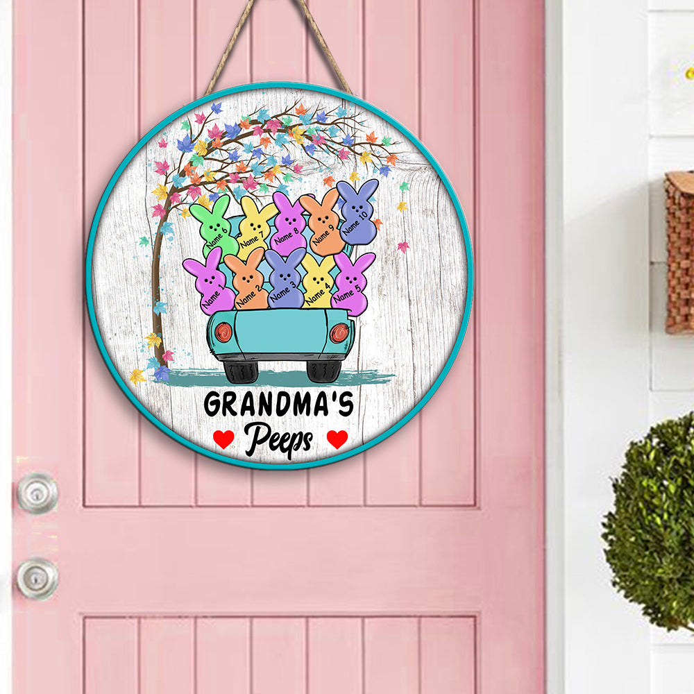 89Customized Family Personalized Wood Sign Grandma's Peeps Happy Easter