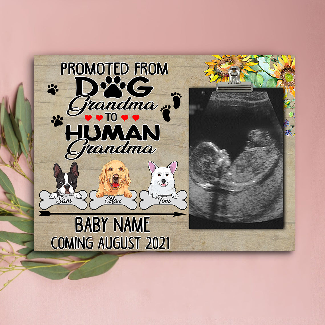89Customized Promoted from dog grandma to human grandma announcement gift personalized photo clip frame