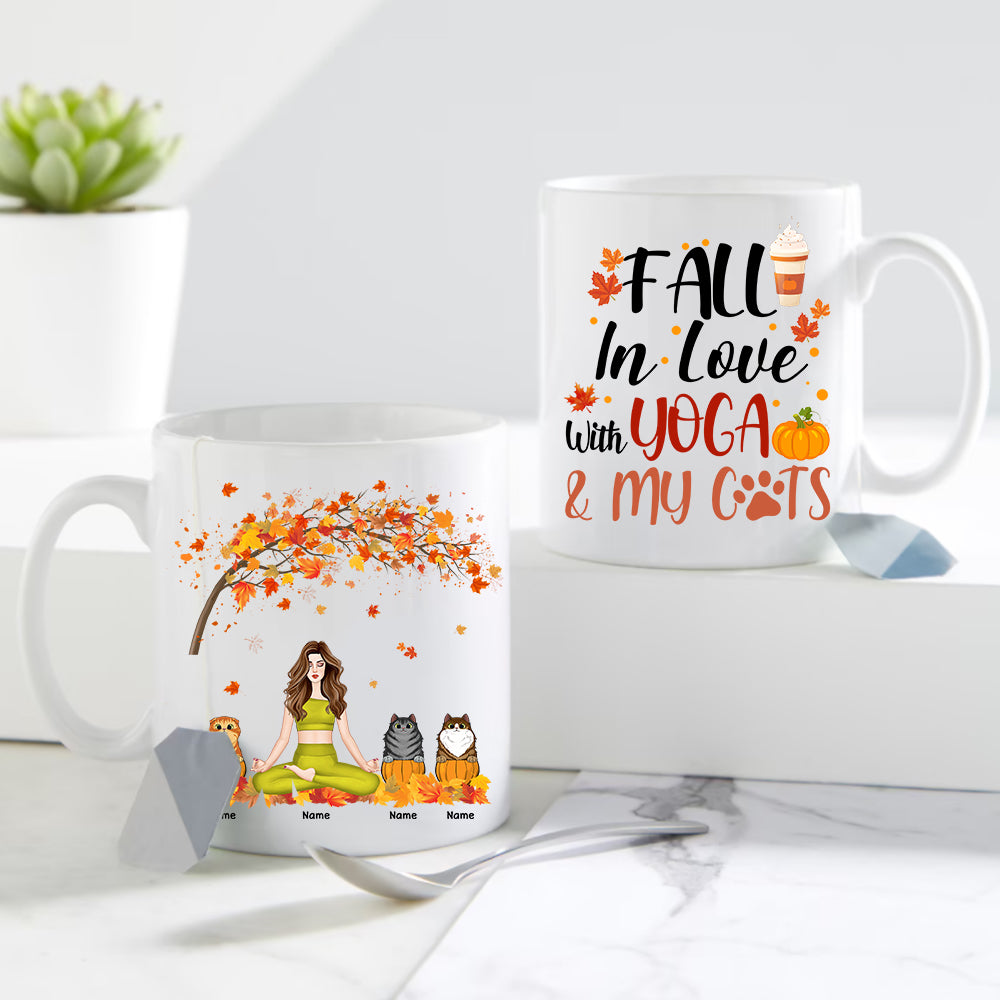 89Customized Fall In Love With Yoga and My Cats Mug