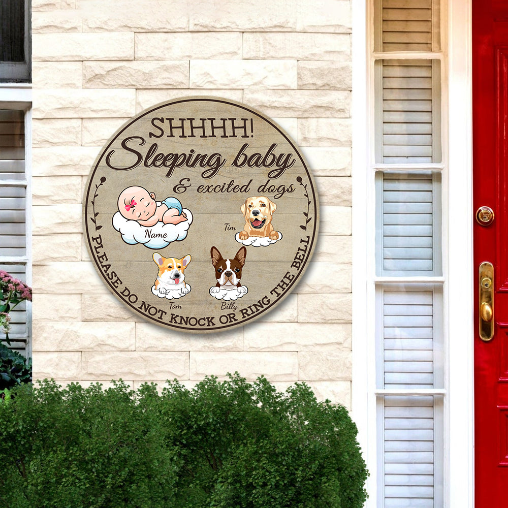 89Customized Sleeping baby and excited dogs