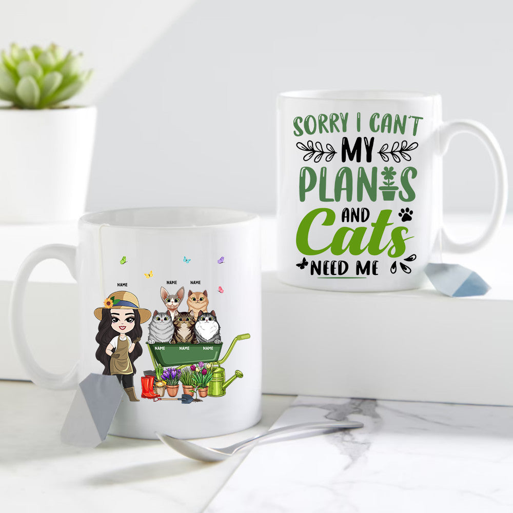 89Customized Sorry i can't my plants and cats need me mug