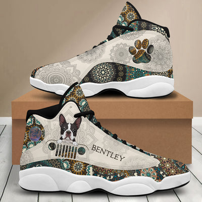 89Customized Jeep and Dog Mandala Pattern Customized White and Black Air JD13 Shoes