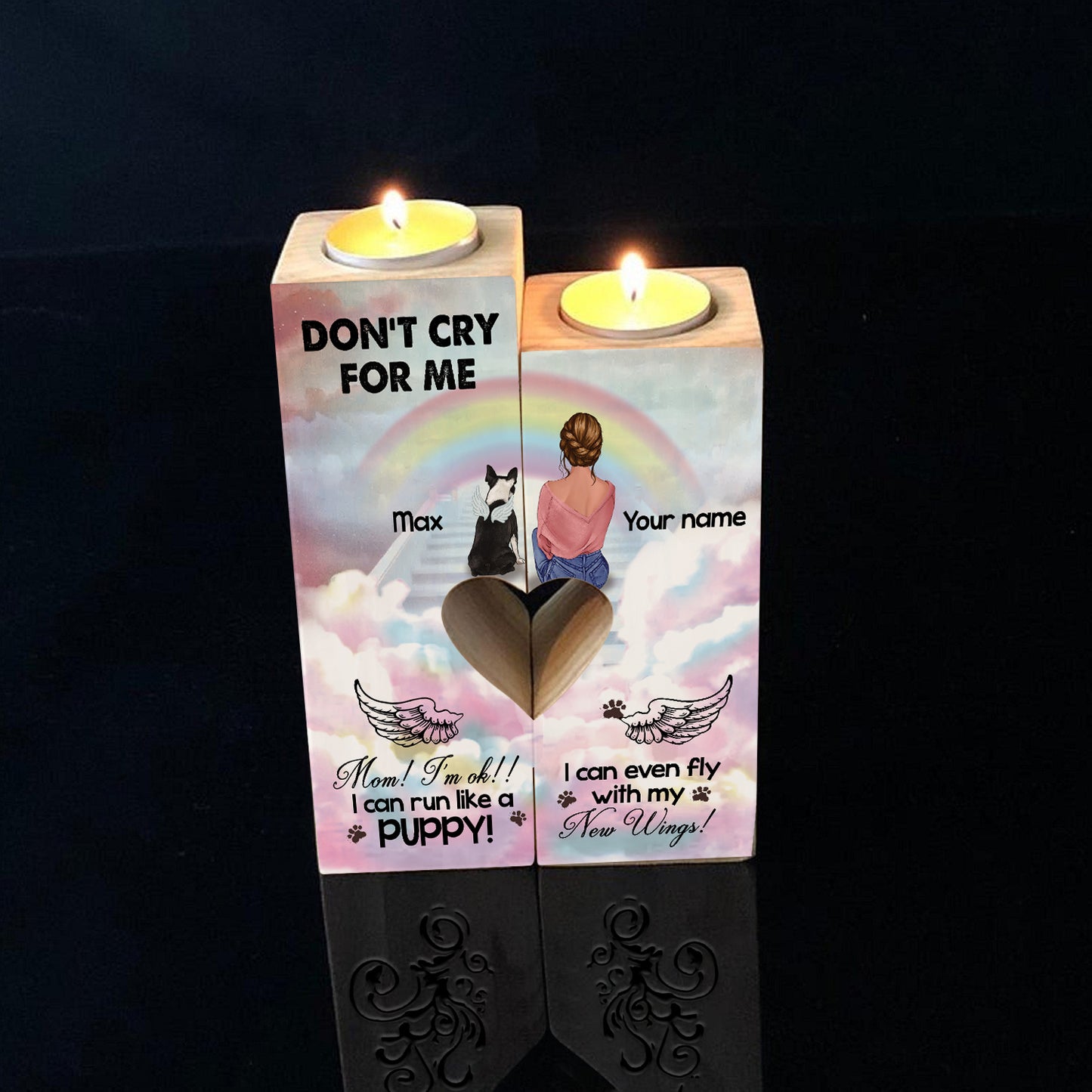 89Customized Personalized Candle Holder Dog Mom Memorial Don't Cry For Me