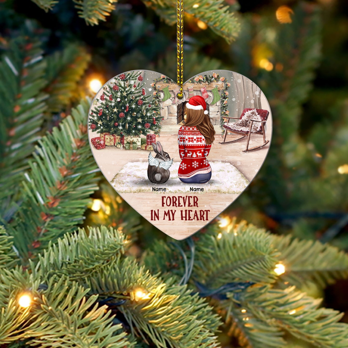 89Customized Forever in my heart Rabbit Lovers Personalized Ornament