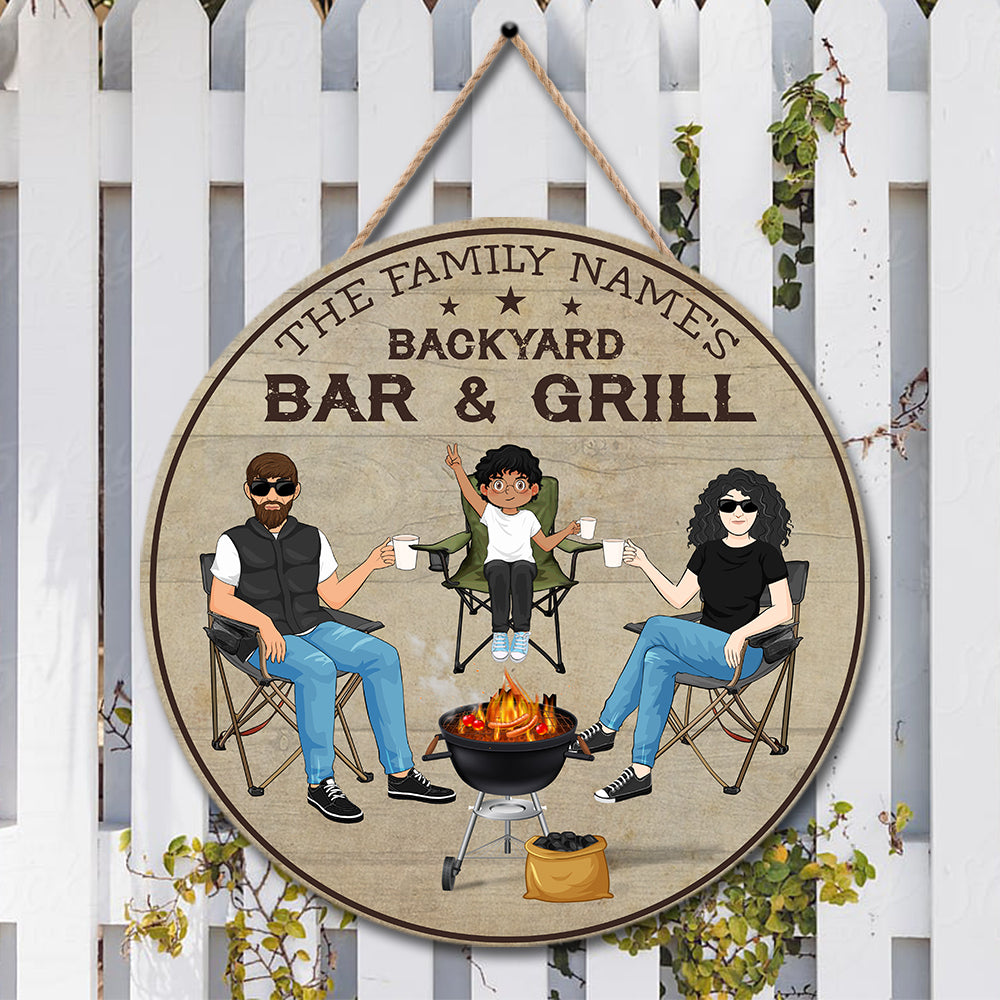 89Customized Backyard bar and grill personalized wood sign