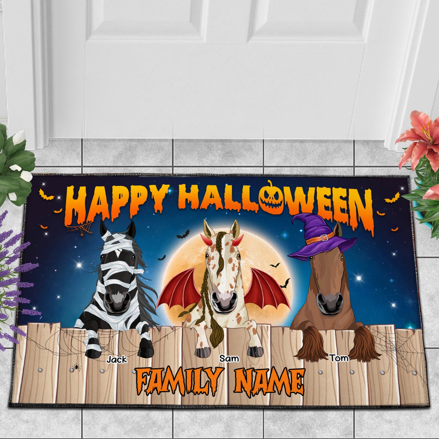 89Customized Happy Halloween Horses Personalized Doormat