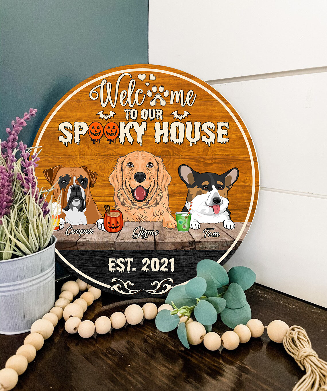 89Customized Welcome To Our Spooky House Personalized Wood Sign
