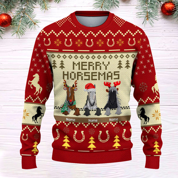 89Customized Merry Horsemas Personalized Sweater