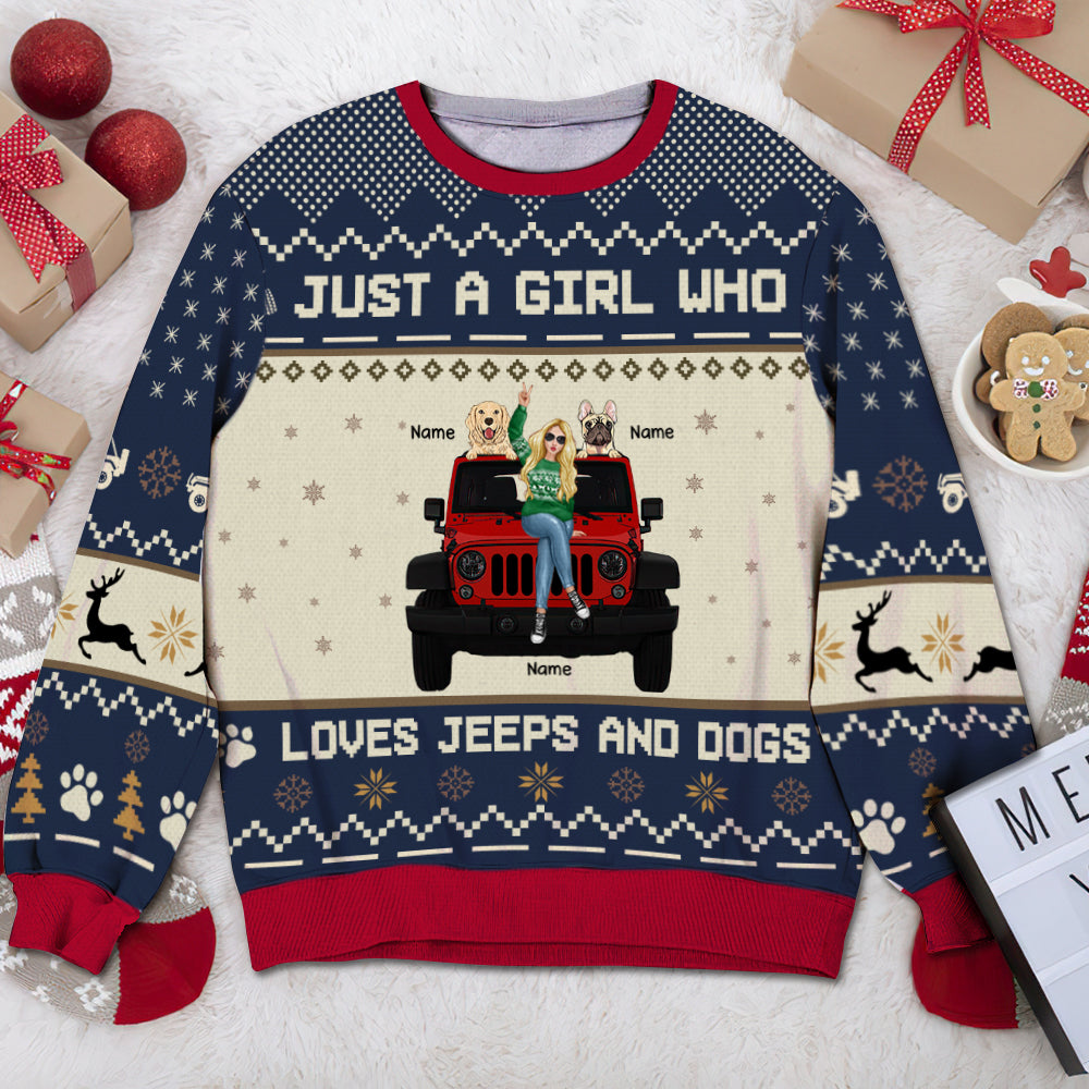 89Customized Just A Girl Who Loves Jeeps And Dogs Personalized Ugly Sweater