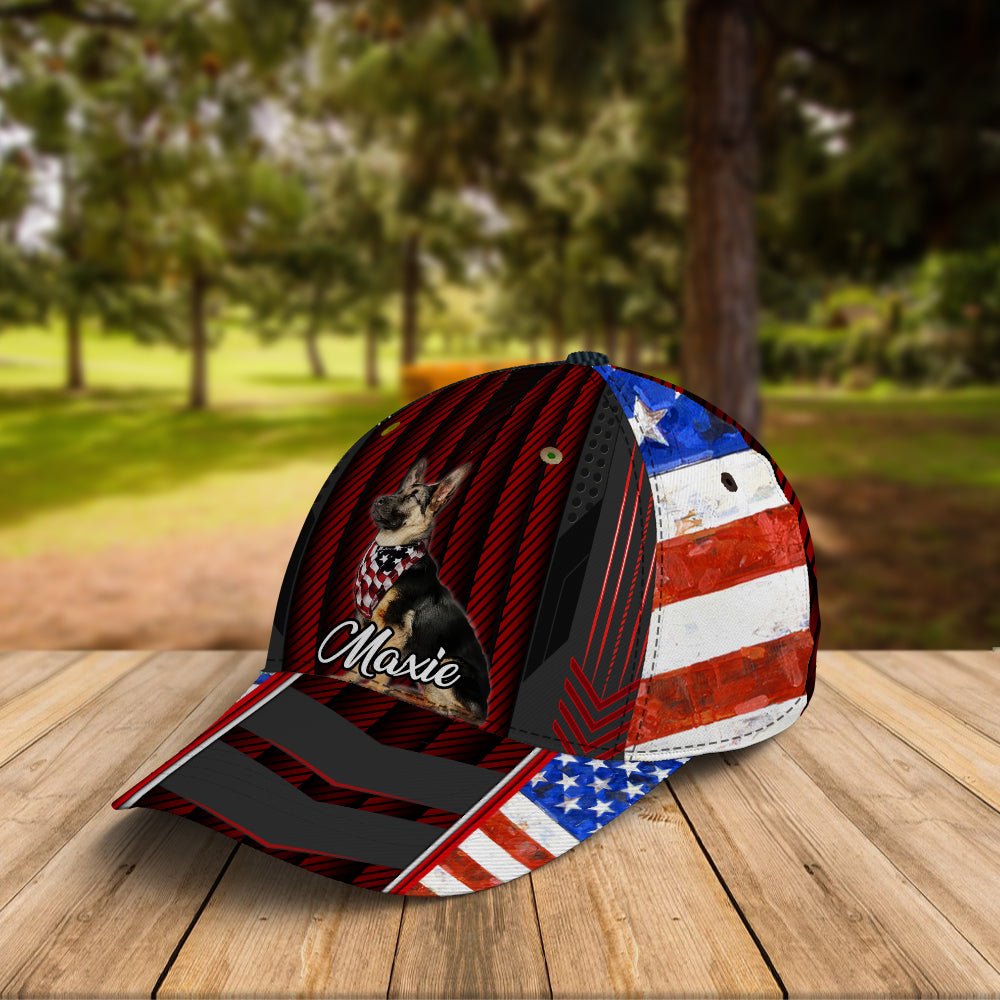 89Customized German Shepherd American Flag Personalized Classic Cap