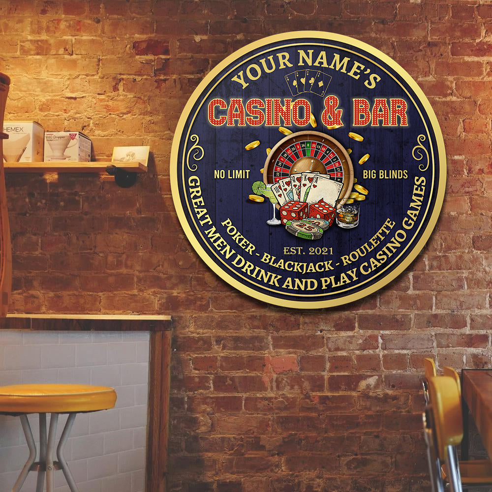 89Customized Casino & Bar Great men drink and play casino games Wood Sign