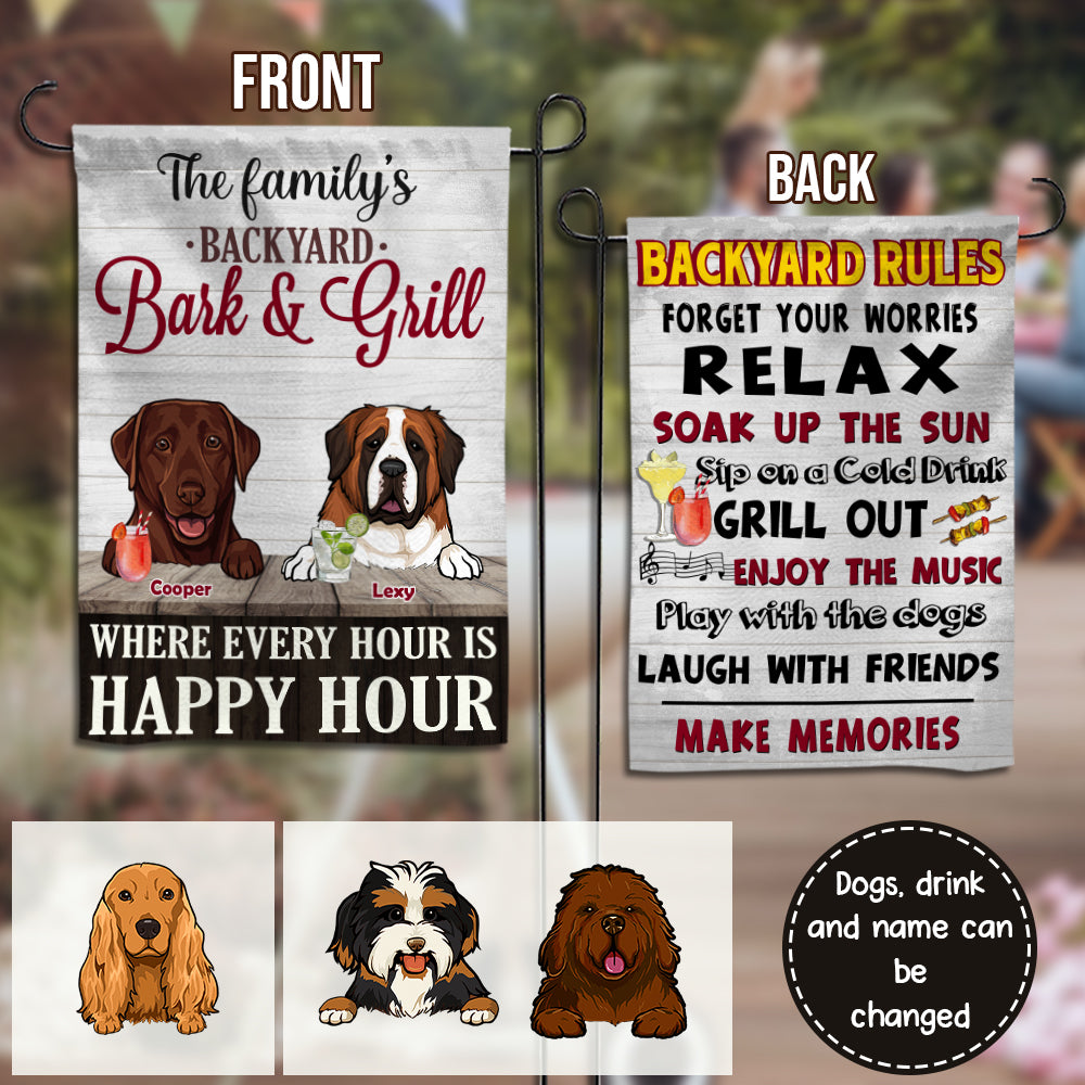 89Customized Dogs Bark & Grill Backyard Rules Personalized 2 Sided Flag
