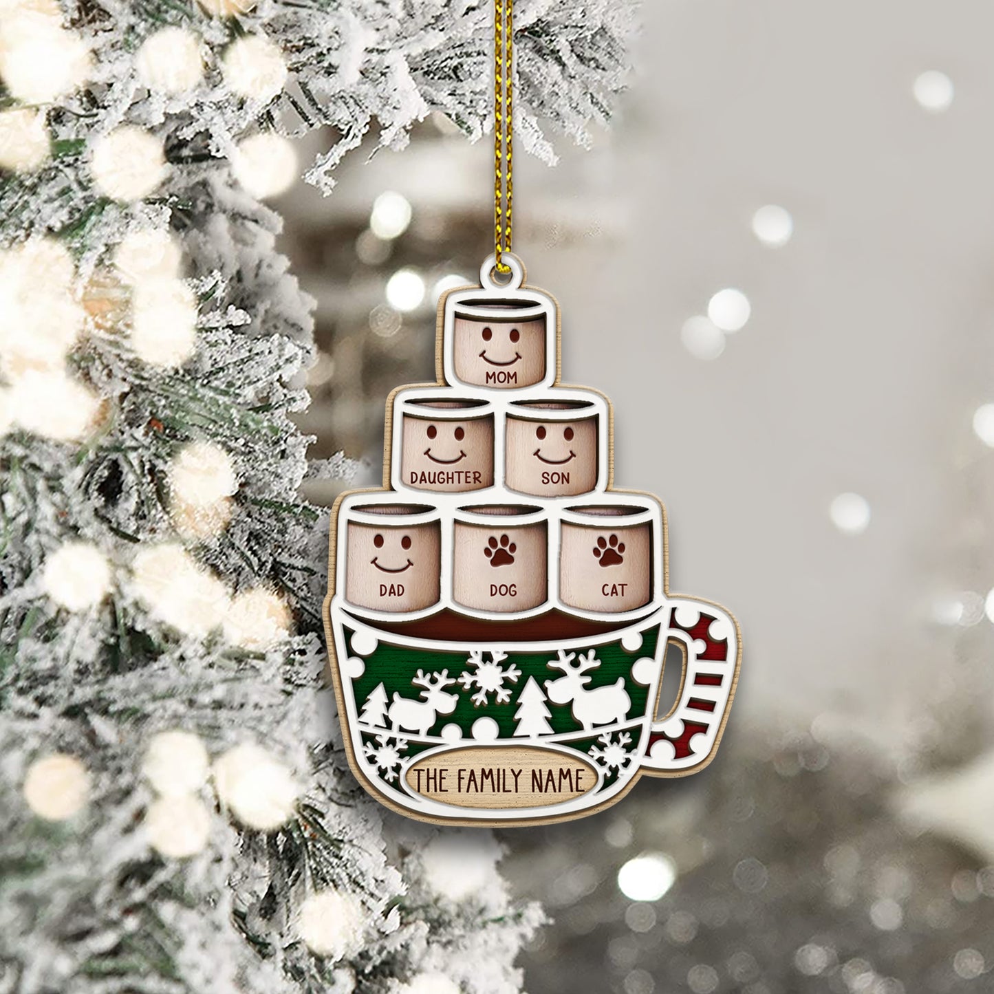 89Customized Hot Chocolate Marshmallows family personalized layered ornament