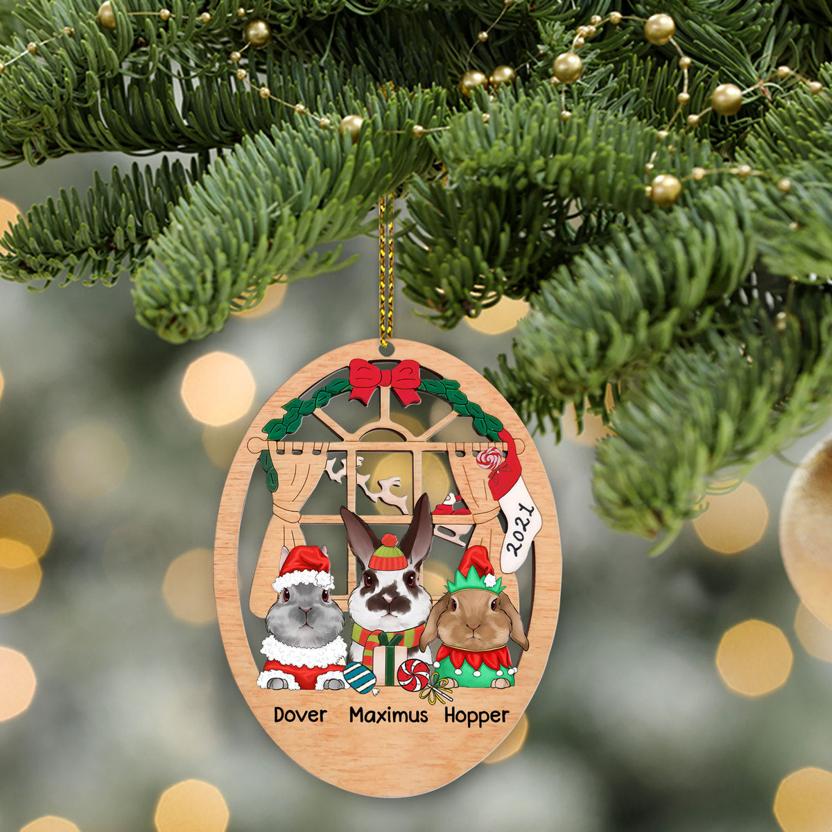 89Customized Chirstmas Window Rabbit Lovers Personalized Ornament