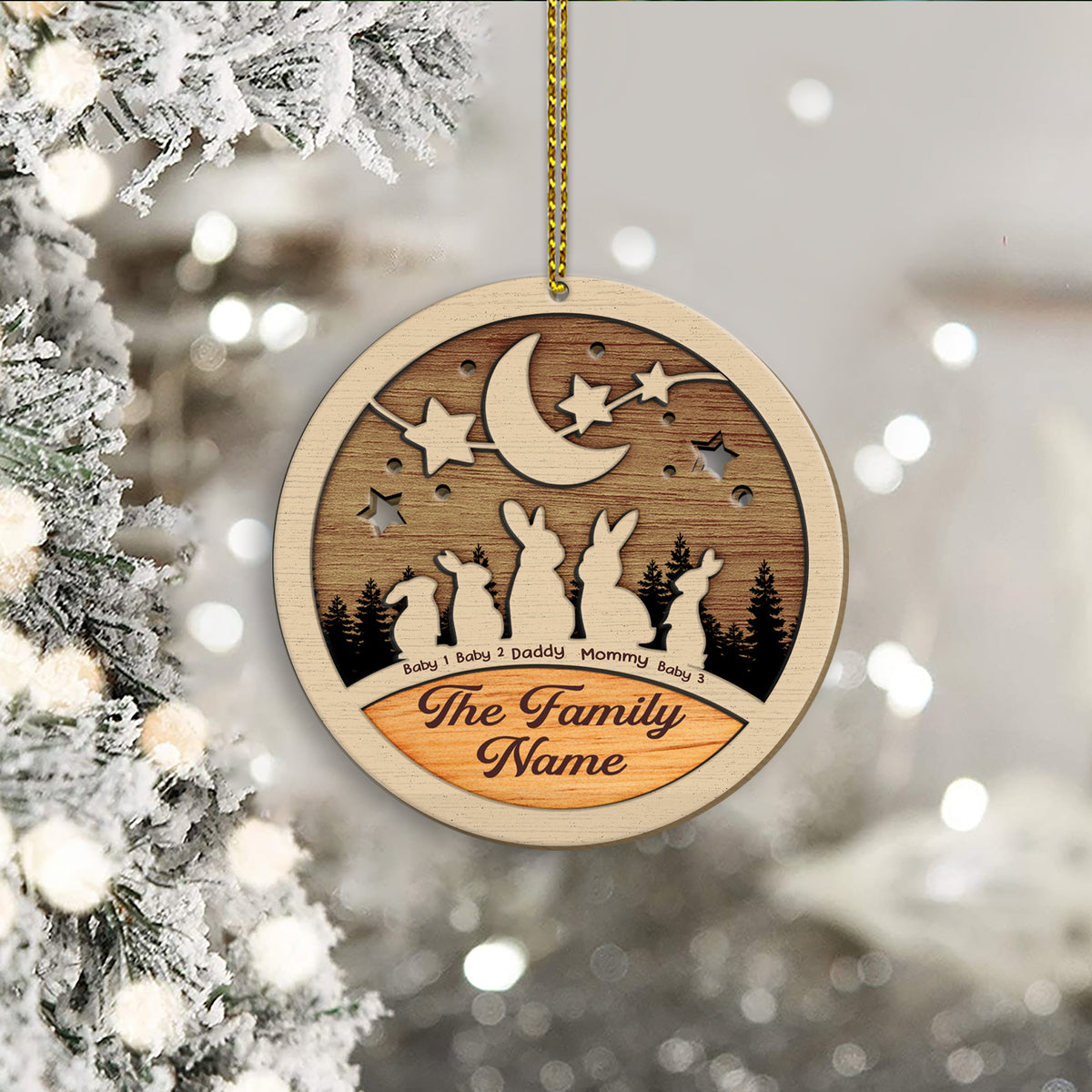 89Customized Family Bunny Personalized Layered Wooden Ornament