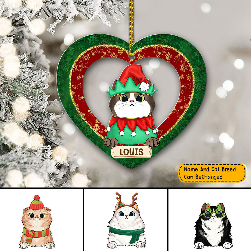89 Customized Cat Heartshape Ornament- Personalized Ornament