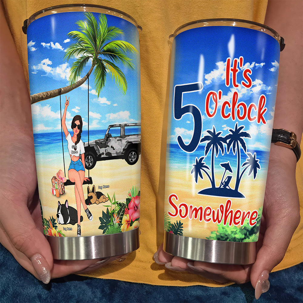 89Customized It's 5 o'clock somewhere Jeep Girl and Dog Customized Tumbler