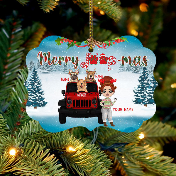89Customized Merry Jeep-mas jeep girl chibi and dogs Customized Ornament