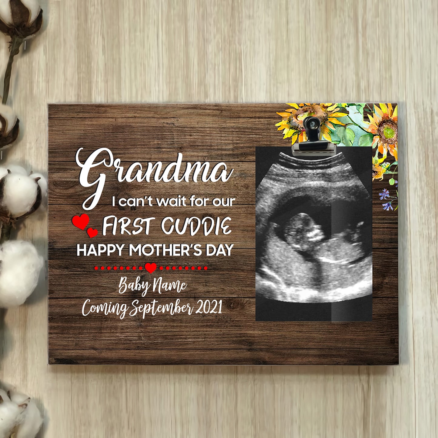 89Customized Grandma I can't wait for our first cuddle personalized photo clip frame
