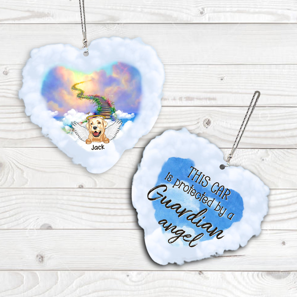 89Customized This car is protected by guardian angels Rainbow Bridge Angel Dog Dog lovers Car Ornament 2 Sides