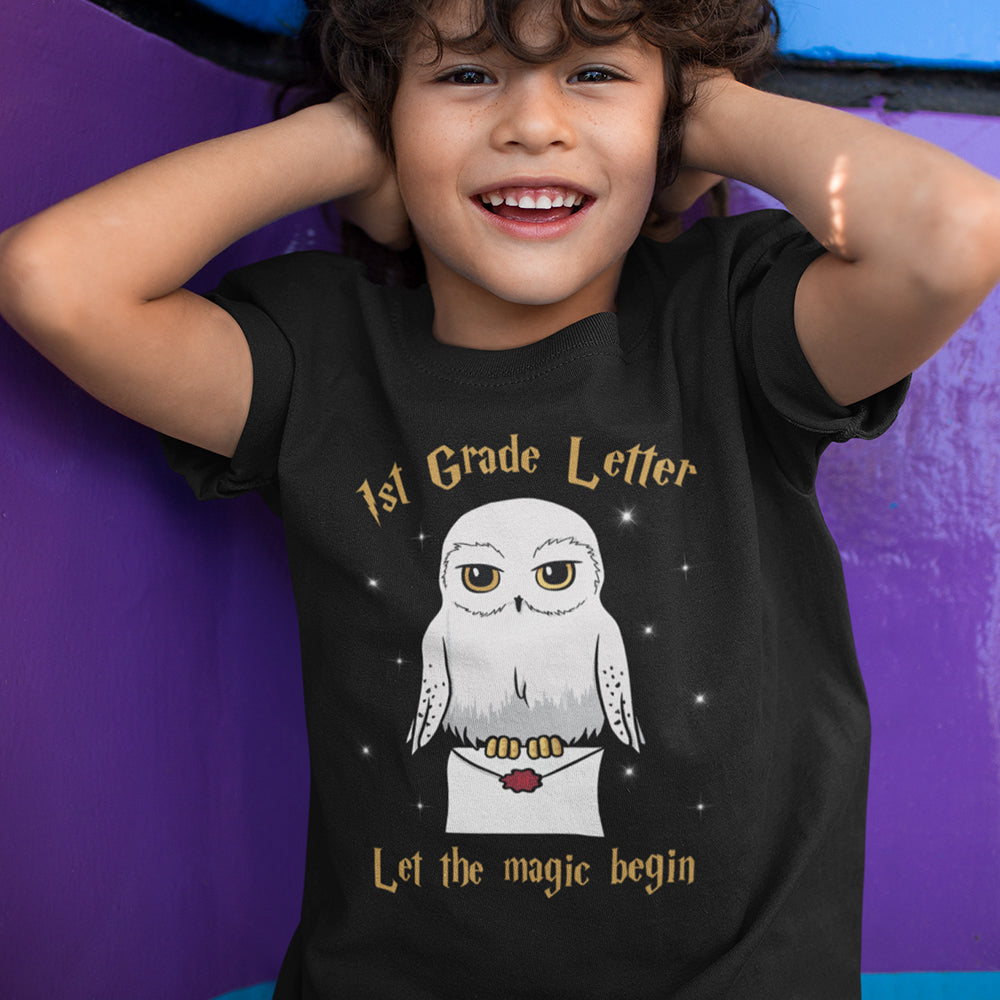 89Customized Back to school letter Let the magic begin personalized youth t-shirt