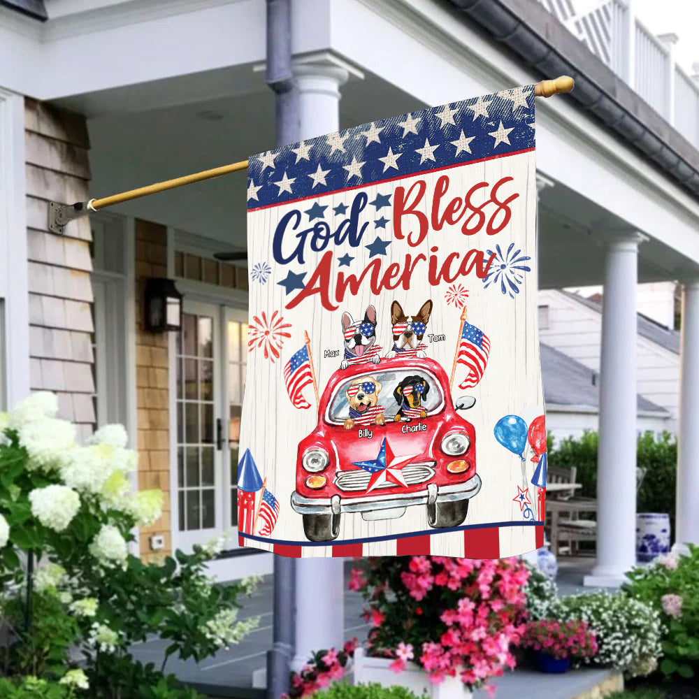 89Customized God bless America Dog 4th of July Customized Flag