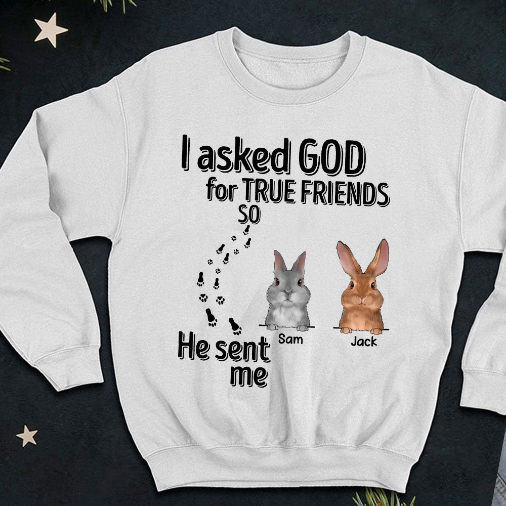 89Customized I asked God for a true friend Rabbit Lovers Pesonalized Shirt
