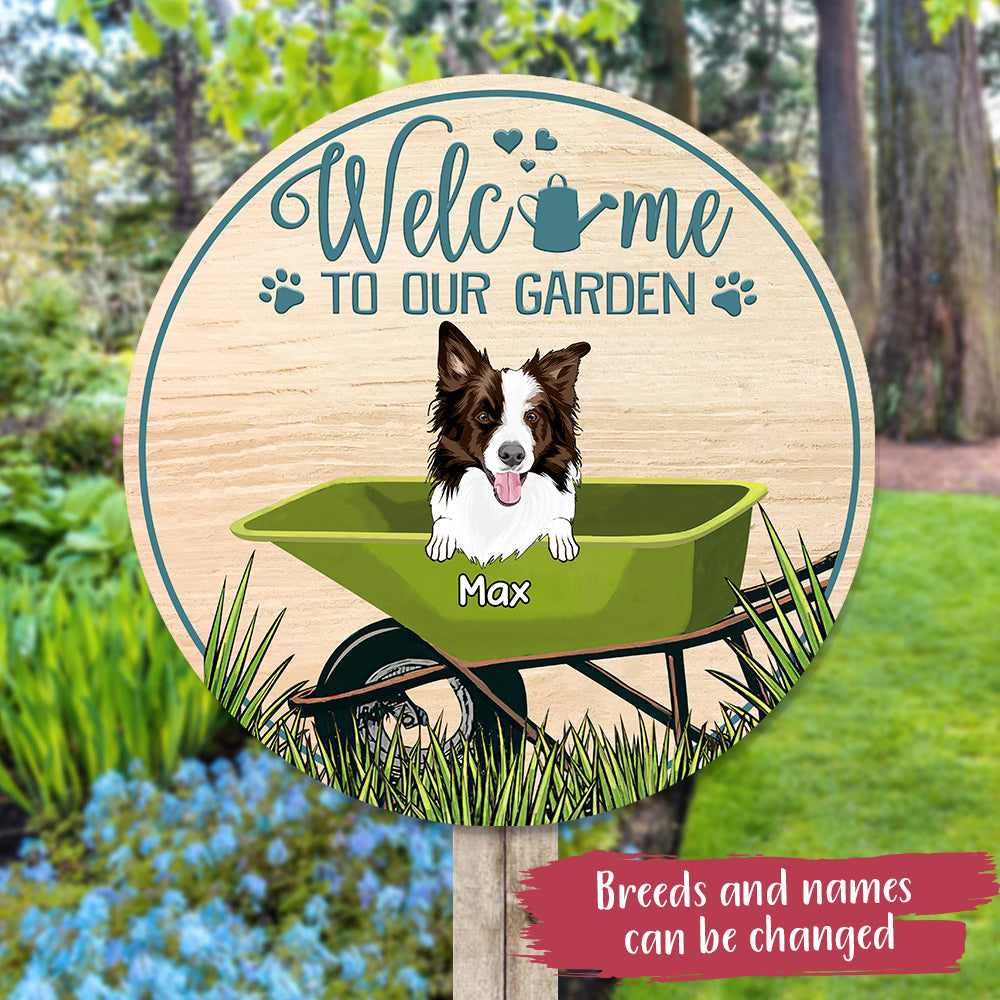 89Customized Welcome To Our Garden Dogs/Cats Personalized Wood Sign