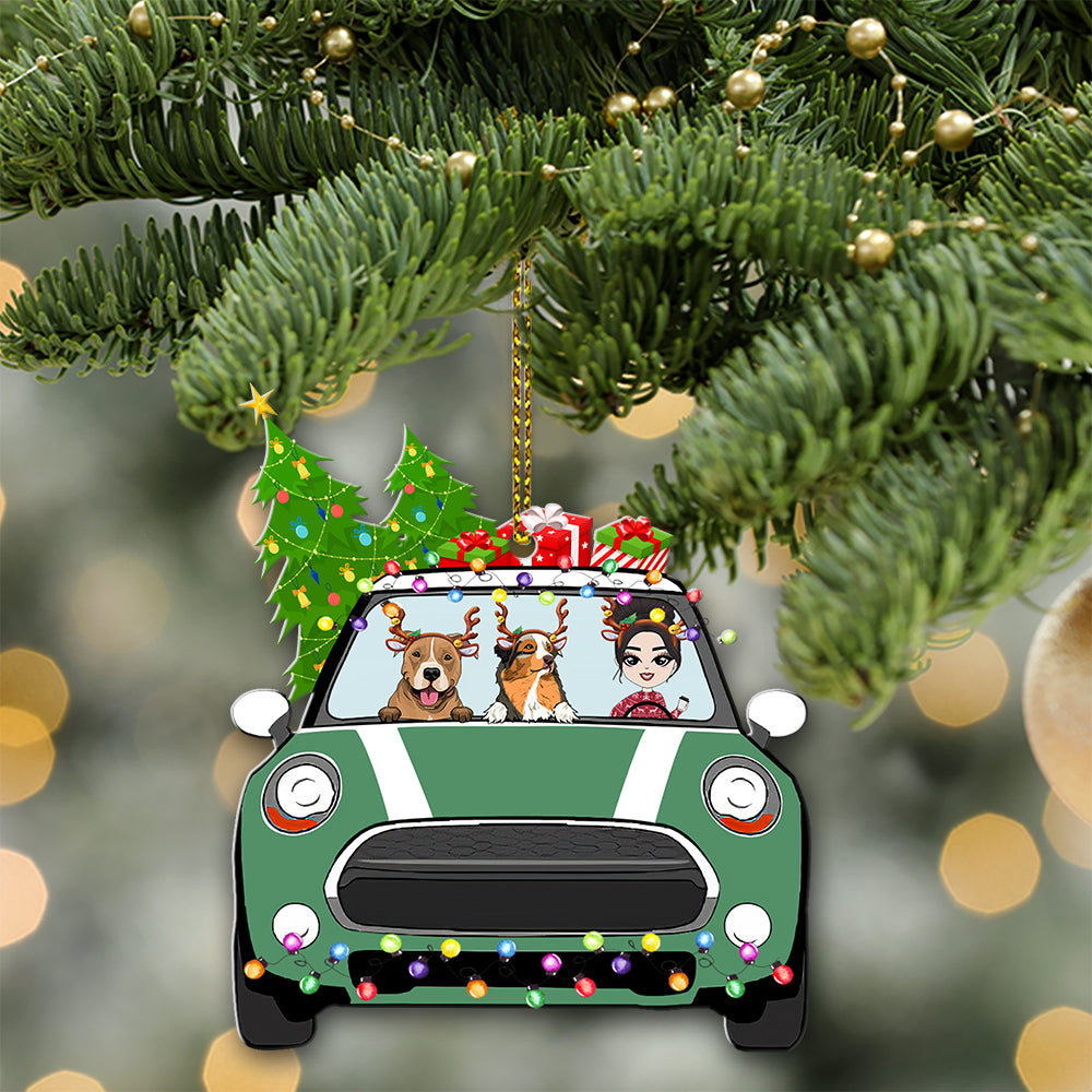 89Customized Christmas Mini Girl And Dogs Personalized Ornament
