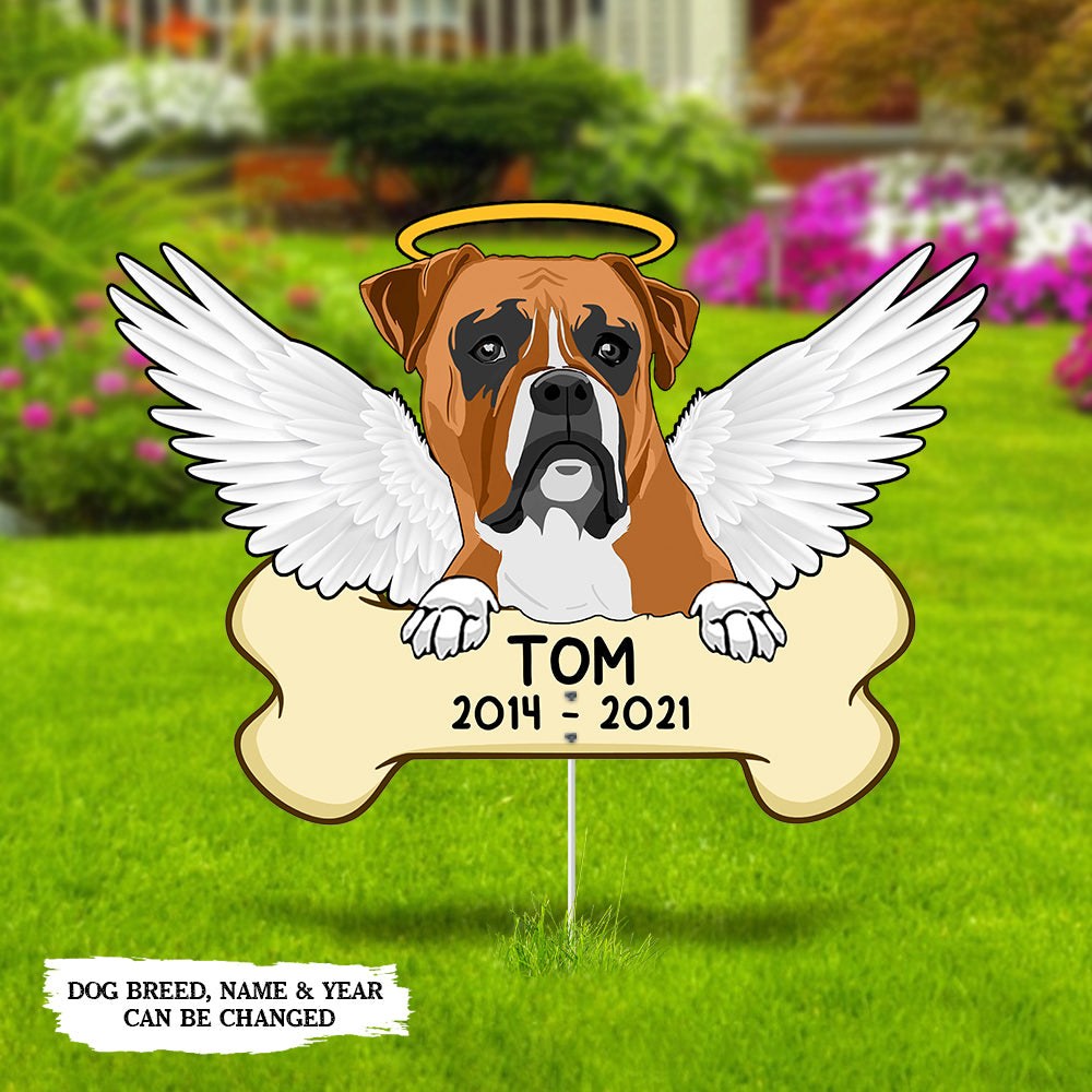 89Customized Dog Memorial Angel Dog With Bone Metal Garden Art