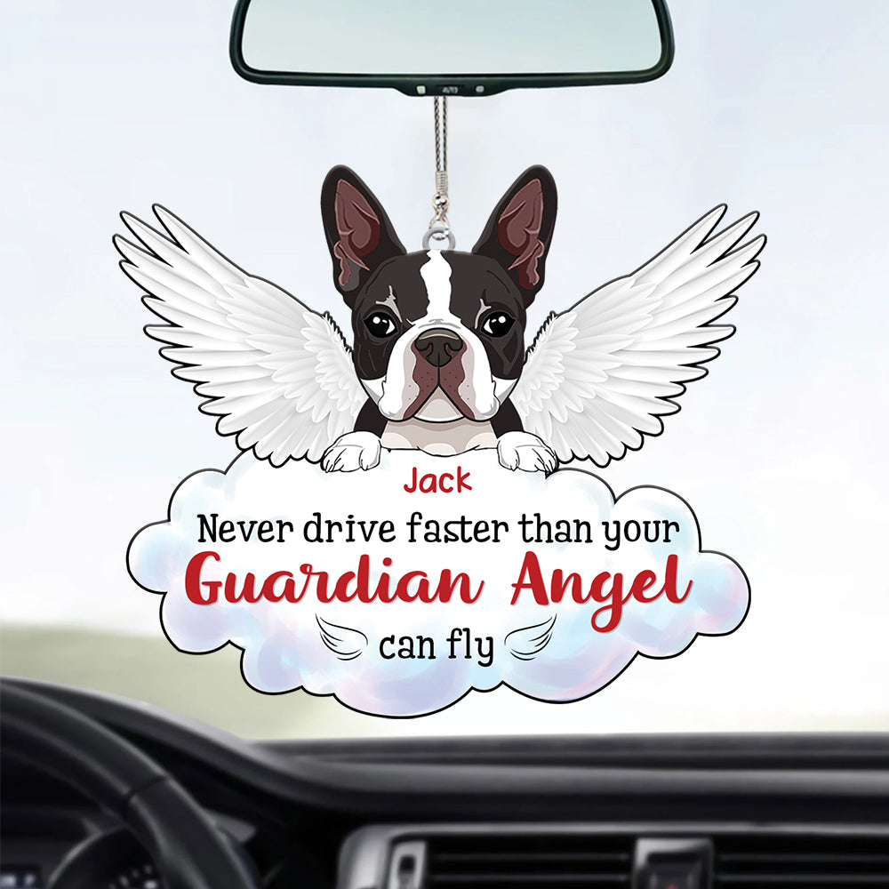 89Customized Never travel faster than your guardian angel can fly Angel Dog Dog lovers Car Ornament 2 Sides