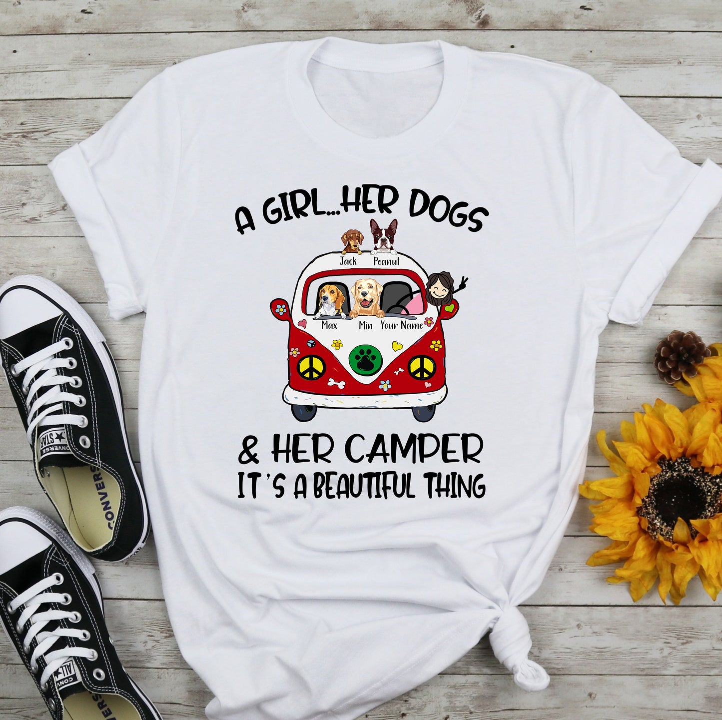 89Customized Personalized 2D Shirt Camping Her Camper Her Dogs Hippie