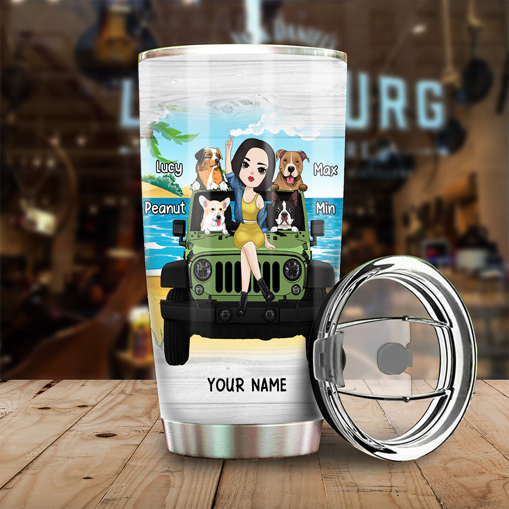 89Customized A girl her dog and her jeep it's a beautiful things Customized Tumbler