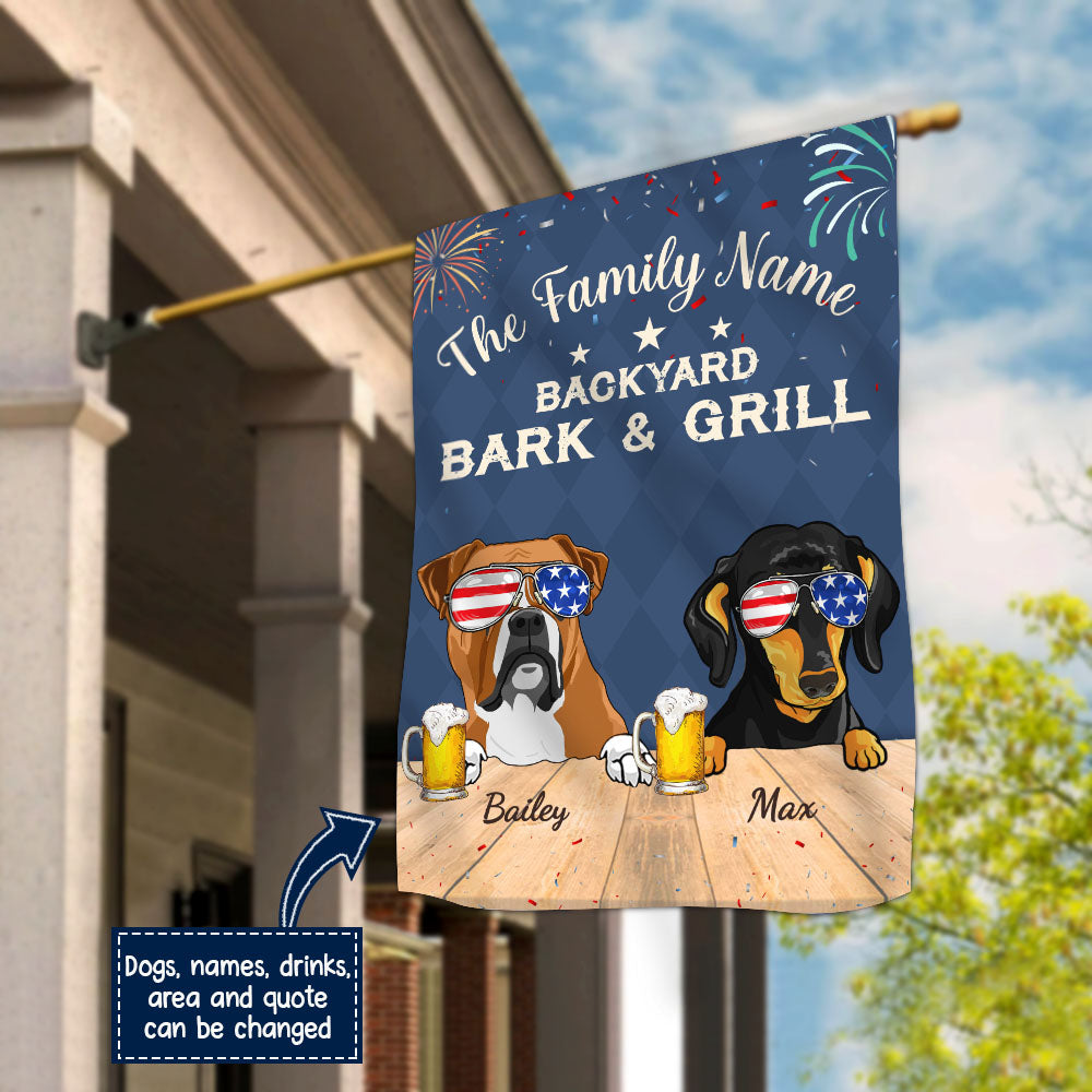 89Customized Dogs/Cats Celebrate 4th of July BBQ Backyard Bar & Grill Personalized Garden Flag