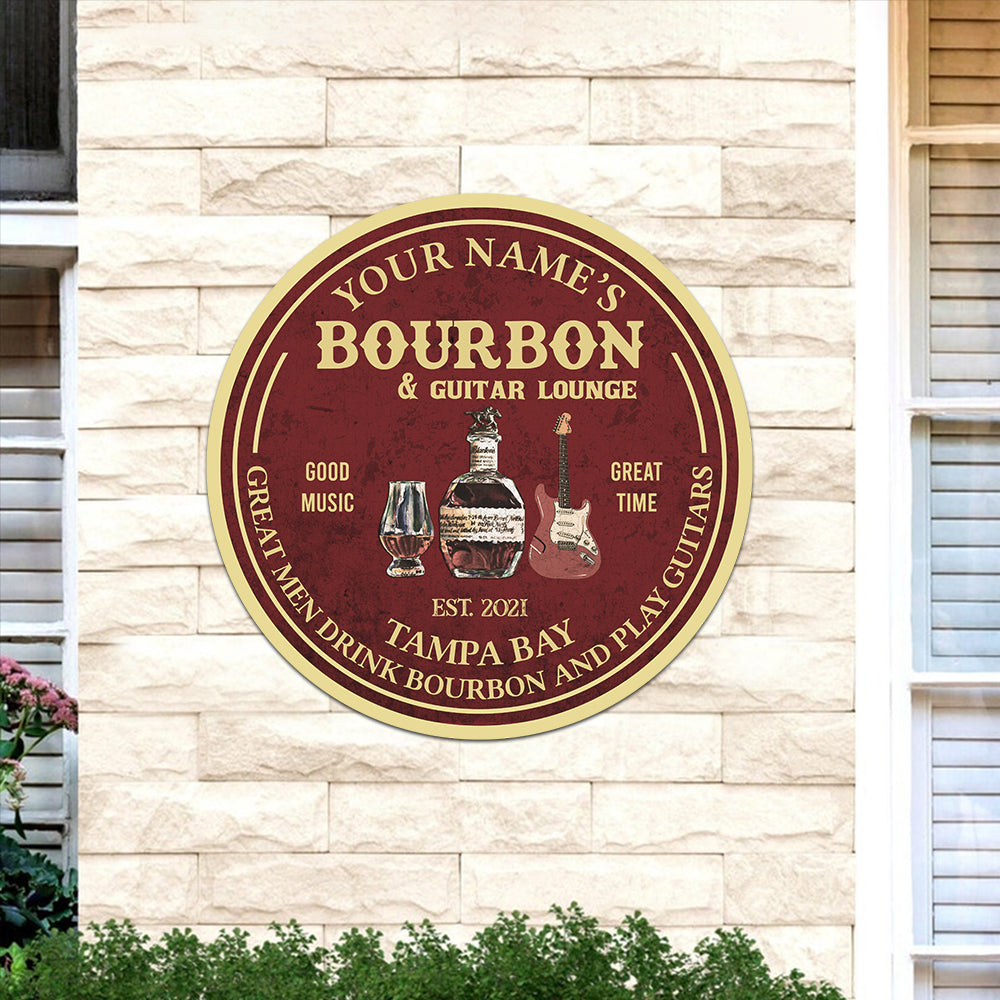 89Customized Bourbon and guitar lounge Great men drink bourbon and play guitars personalized wood sign