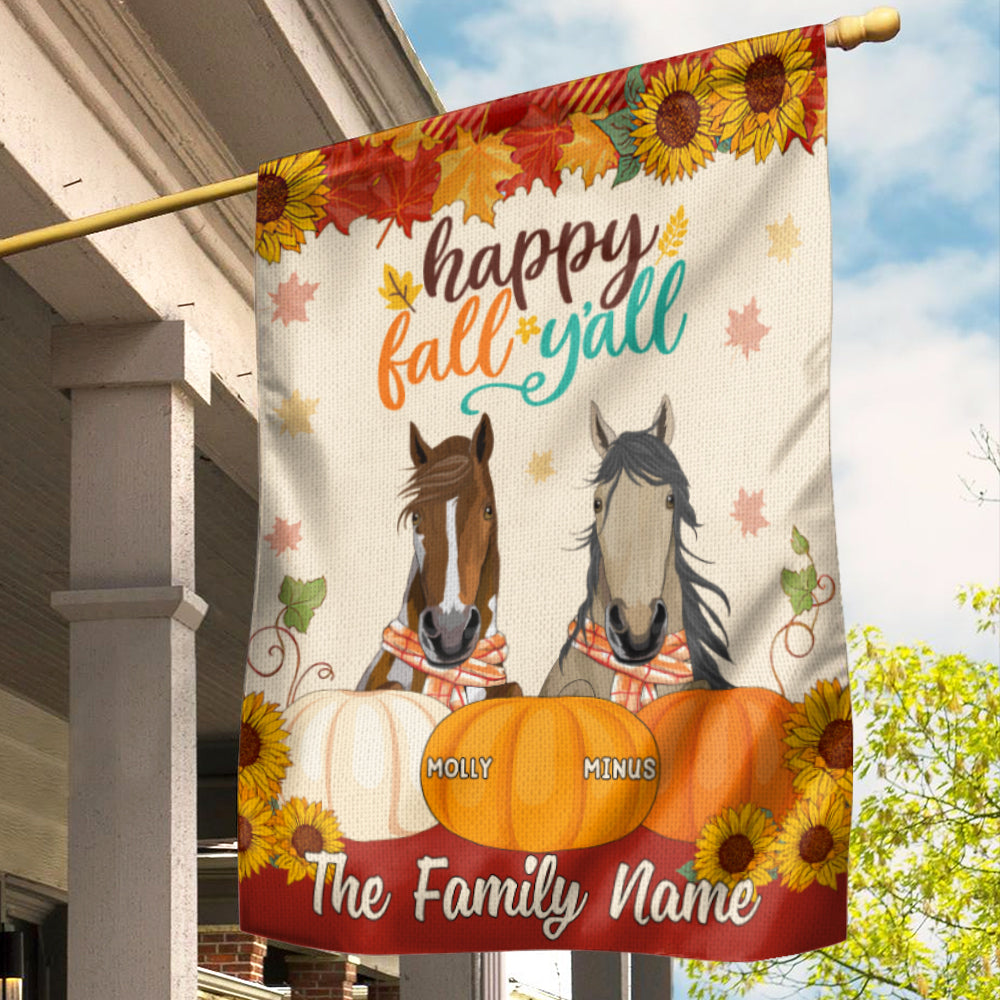 89Customized Horses Hello Fall Personalized Garden Flag