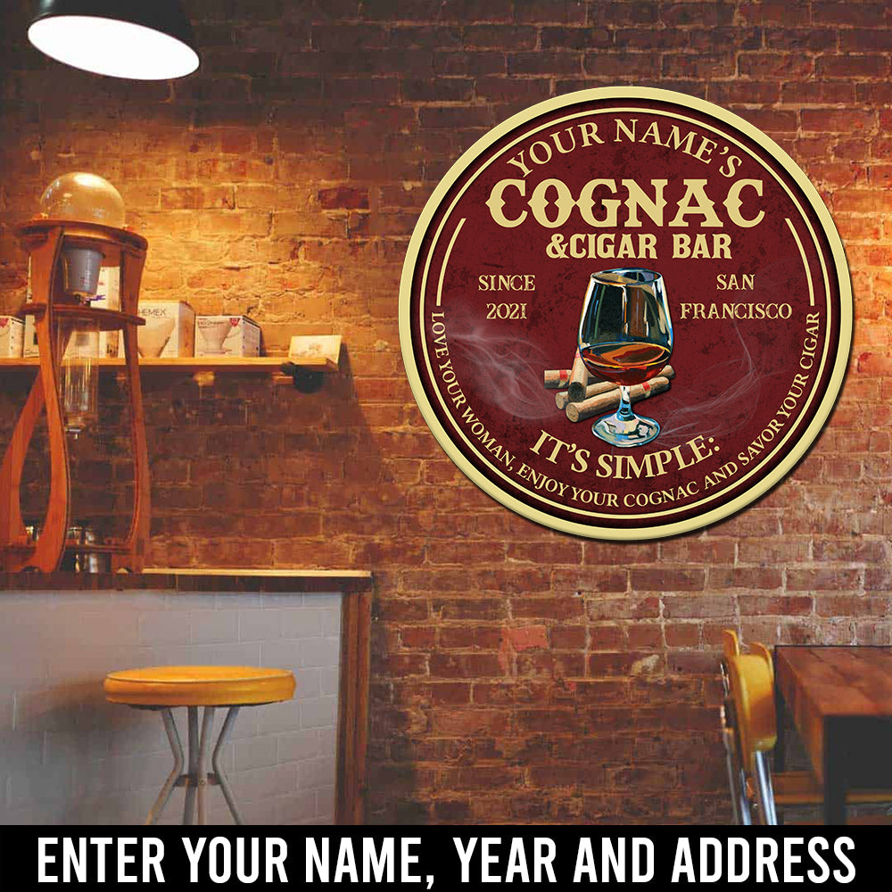 Enjoy your cognac and savor your cigar personalized wood sign